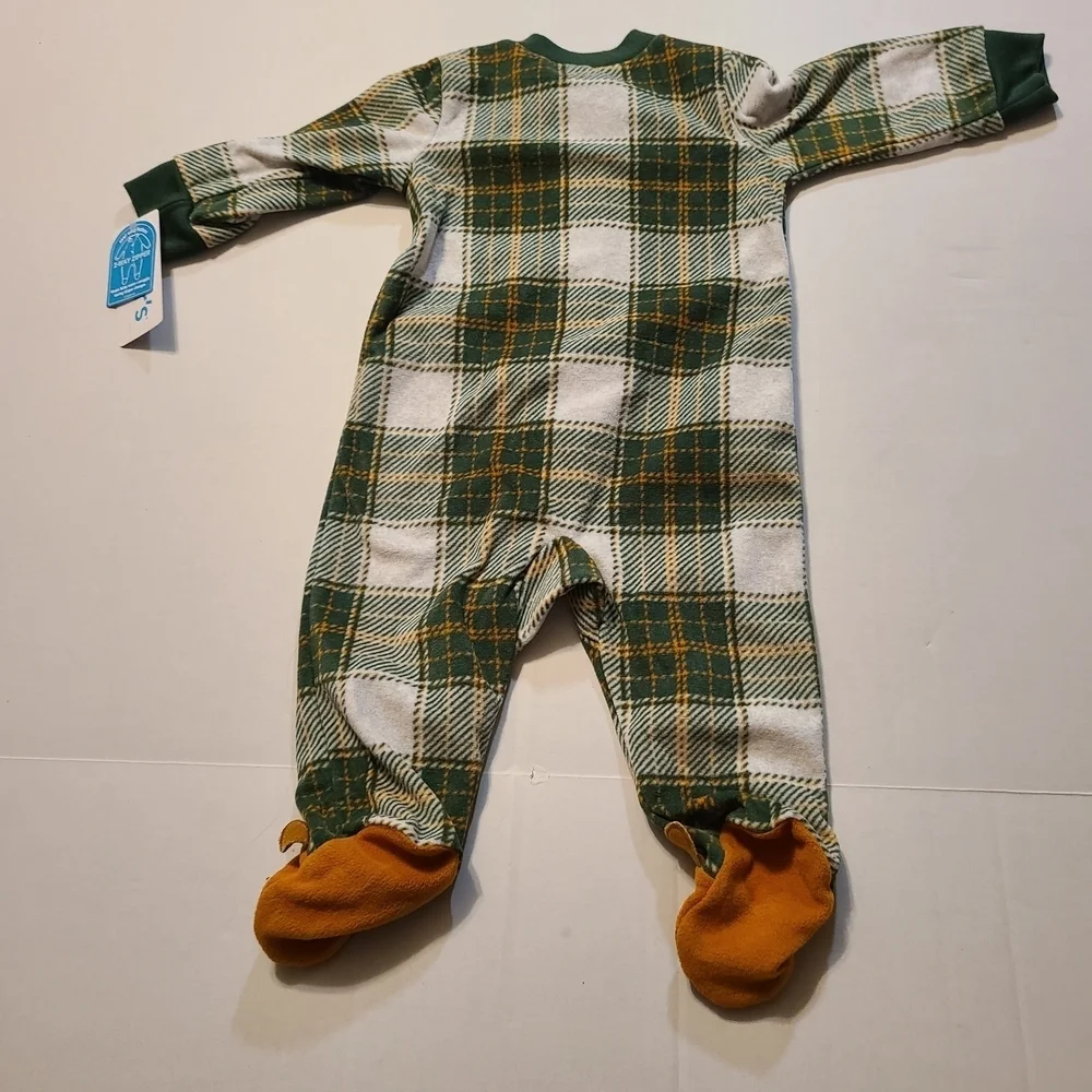 Carters Plaid Green/White Kids 1 Piece Reindeer Footie NWT 6 Months 2 Way Zipper
